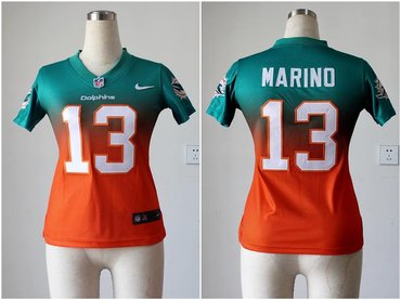 Women NEW NFL Miami Dolphins 13 Dan Marino Green Orange Drift Fashion II Jerseys