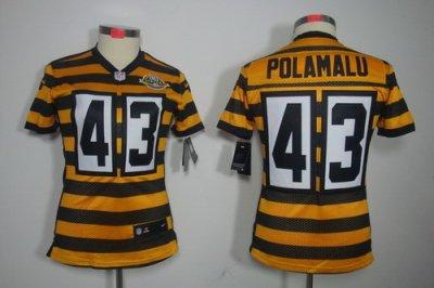 Women NEW NFL Pittsburgh Steelers #43 Troy Polamalu Yellow 80TH Throwback Jerseys