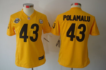 Women NEW NFL Pittsburgh Steelers 43 Troy Polamalu Yellow Jerseys W 80TH Patch