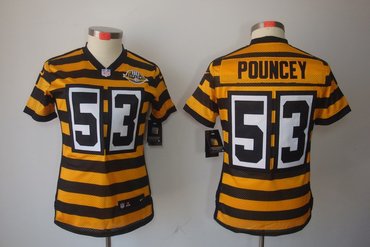 Women NEW NFL Pittsburgh Steelers 53 Pouncey Yellow 80TH Throwback Jerseys
