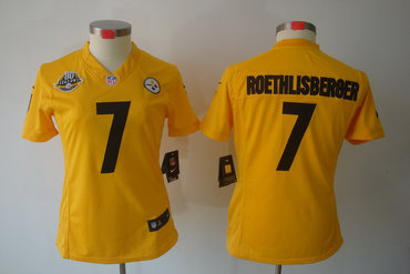Women NEW NFL Pittsburgh Steelers 7 Ben Roethlisberger Yellow Jerseys W 80TH Patch