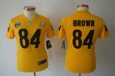 Women NEW NFL Pittsburgh Steelers 84 Antonio Brown Yellow Jerseys W 80TH Patch
