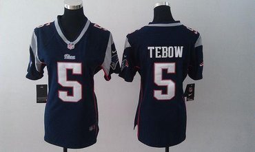 Women NEW New England Patriots #5 Tim Tebow Navy Blue Jerseys