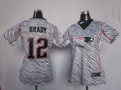 Women NEW New England Patriots 12 Tom Brady Womens FEM FAN Zebra NFL Jerseys