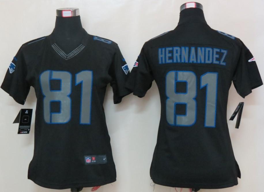 Women NEW New England Patriots 81 Aaron Hernandez Black Jerseys(Impact Limited)