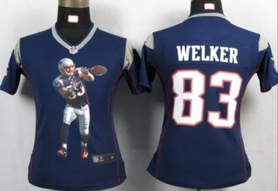 Women NEW New England Patriots 83 Welker Blue Portrait Fashion Game Jerseys