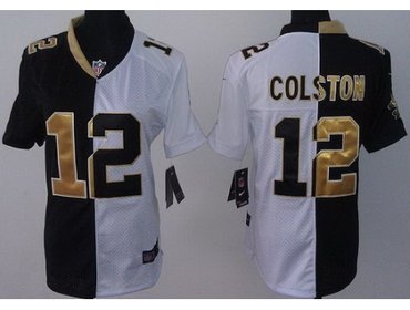 Women NEW New Orleans Saints 12 Marques Colston Black White Split NFL Jerseys