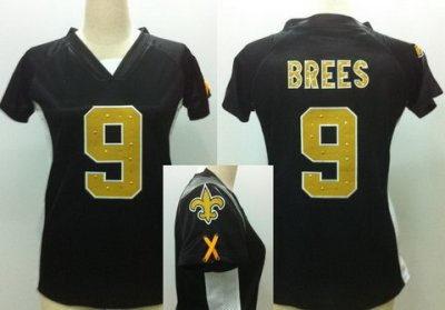 NFL Women NEW New Orleans Saints 9 Brees Black Womens Draft Him II Top Jerseys