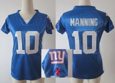 Women NEW NFL New York Giants 10 Eli Manning Blue Womens Draft Him II Top Jerseys