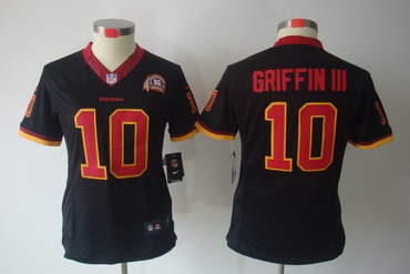 Women NEW Nfl Washington Redskins 10 Robert Griffin III Black Jerseys (80 anniversary)