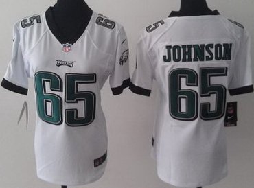 Women NEW Philadelphia Eagles 65 Johnson White NFL Jerseys