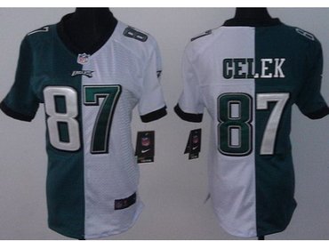 Women NEW Philadelphia Eagles 87 Brent Celek White Green Split NFL Jerseys