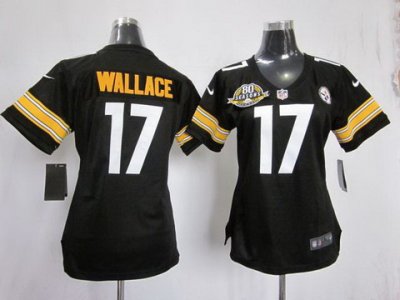 Women NEW Pittsburgh Steelers 17 Mike Wallace Black NEW NFL Jerseys W 80 Anniversary Patch
