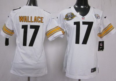 Women NEW Pittsburgh Steelers 17 Mike Wallace White NEW NFL Jerseys W 80 Anniversary Patch