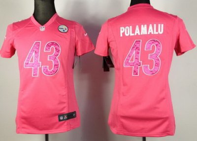 Women NEW Pittsburgh Steelers 43 Troy Polamalu Pink NFL Jerseys