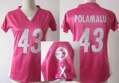 Women NEW NFL Pittsburgh Steelers 43 Troy Polamalu Pink Womens Draft Him II Top Jerseys