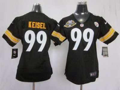 Women NEW Pittsburgh Steelers 99 Keisel Black NEW NFL Jerseys W 80 Anniversary Patch