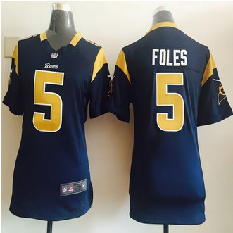 Women NEW Rams #5 Nick Foles Navy Blue Team Color Stitched NFL Elite Jersey