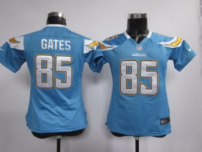 Womens NEW NFL San Diego Chargers 85 Antonio Gates Lt.Blue Jerseys