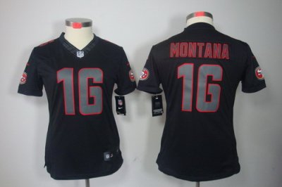 Women NEW San Francisco 49ers 16 joe Montana Black Jerseys(Impact Limited