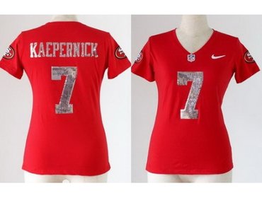 Women NEW San Francisco 49ers 7 Colin Kaepernick Red Handwork Sequin lettering Fashion NFL Jerseys