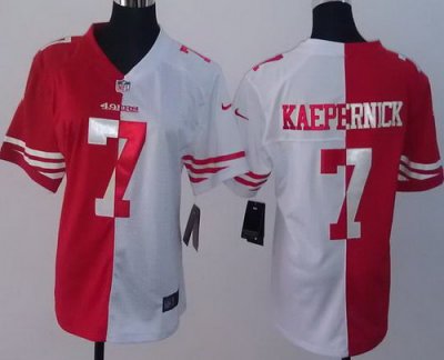 Women NEW San Francisco 49ers 7 Colin Kaepernick Red White Split NFL Jerseys