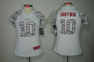 Women NEW Washington Redskins 10 Robert Griffin III White Zebra Field Flirt Fashion Jerseys