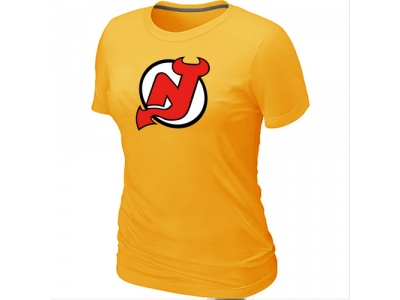 Women NHL New Jersey Devils Big & Tall Logo Yellow T-Shirt Women NHL New Jersey Devils Big & Tall Logo Yellow T-Shirt