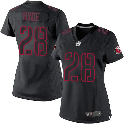 Women New 49ers #28 Carlos Hyde Black Impact Stitched NFL Limited Jersey