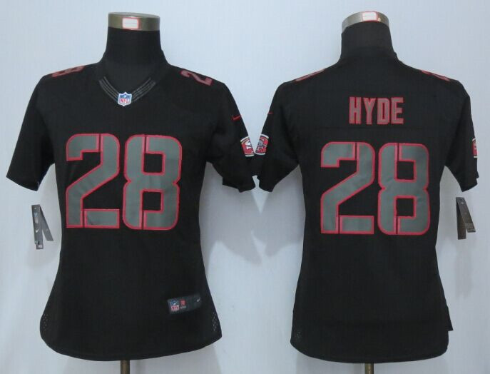 Women New 49ers #28 Carlos Hyde Impact Limited Black Jersey