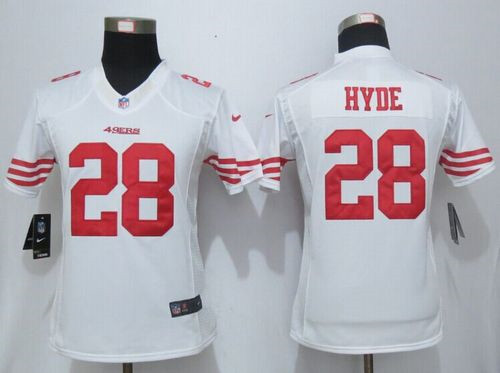 Women New 49ers #28 Carlos Hyde White Stitched NFL Limited Jersey