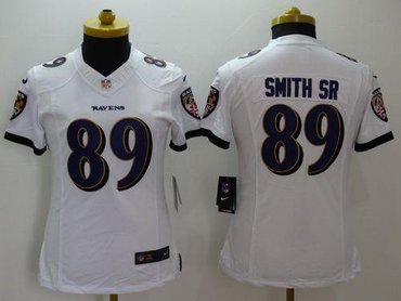 Women New Baltimore ravens #89 Steve Smith Sr White Stitched NFL New Limited Jersey