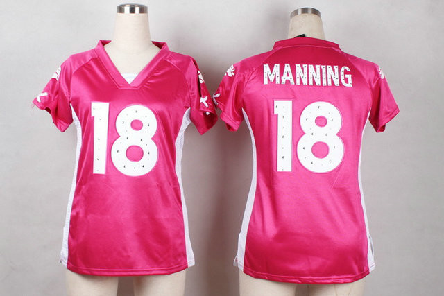 Women New Broncos #18 Peyton Manning Pink NFL Elite Draft Him Shimmer Jersey