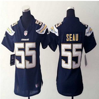 Women New Chargers #55 Junior Seau Navy Blue Team Color Stitched NFL Elite Jersey