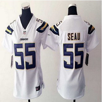 Women New Chargers #55 Junior Seau White Stitched NFL Elite Jersey