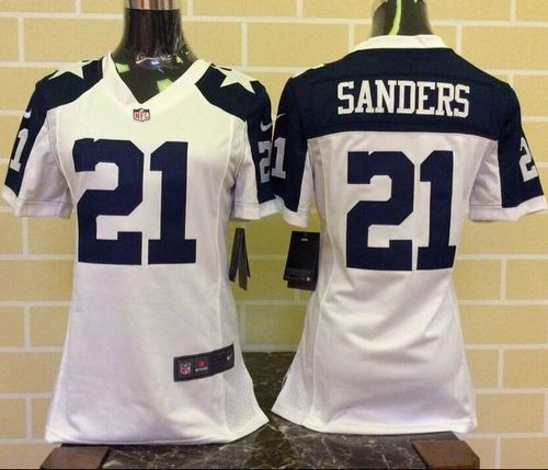 Women New Cowboys #21 Deion Sanders White Thanksgiving Throwback Stitched NFL Elite Jersey