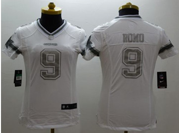 Women New Cowboys #9 Tony Romo White Stitched NFL Limited Platinum Jersey