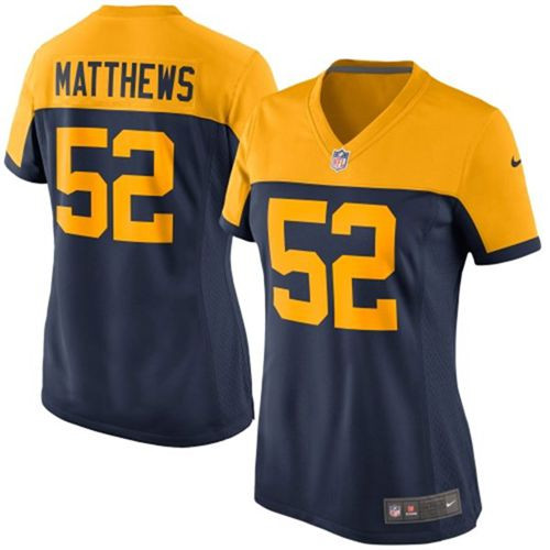 Women New Green Bay Packers #52 Clay Matthews Navy Blue Alternate Stitched NFL New Elite Jersey