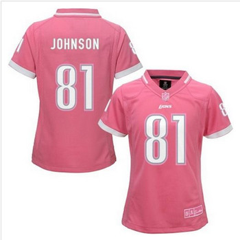 Women New Lions #81 Calvin Johnson Pink NFL Elite Bubble Gum Jersey