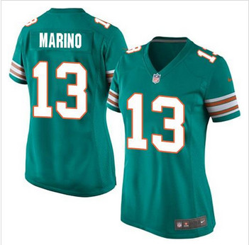 Women New Miami Dolphins #13 Dan Marino Aqua Green Alternate Stitched NFL Elite Jersey
