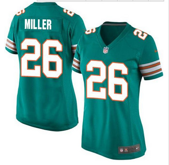 Women New Miami Dolphins #26 Lamar Miller Aqua Green Alternate Stitched NFL Elite Jersey