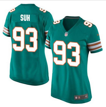 Women New Miami Dolphins #93 Ndamukong Suh Aqua Green Alternate Stitched NFL Elite Jersey