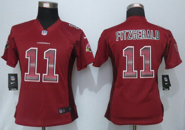 Women New New Arizona Cardinals 11 Larry Fitzgerald Red Strobe Elite Jersey