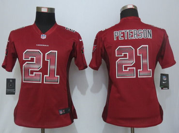 Women New New Arizona Cardinals 21 Patrick Peterson Red Strobe Elite Jersey