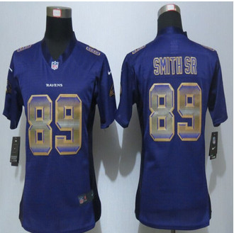 Women New New Baltimore Ravens #89 Steve Smith sr Purple Strobe Elite Jersey