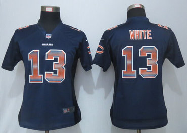 Women New New Chicago Bears #13 Kevin White Navy Blue Strobe Elite Jersey