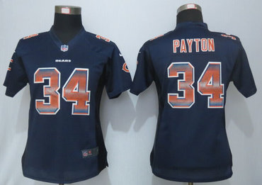 Women New New Chicago Bears 34 Walter Payton Navy Blue Strobe Elite Jersey