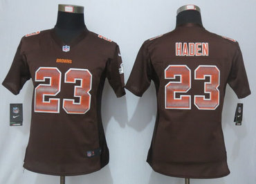 Women New New Cleveland Browns 23 Joe Haden Brown Strobe Elite Jersey