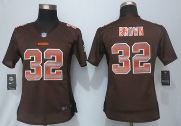 Women New New Cleveland Browns 32 Jim Brown Brown Strobe Elite Jersey