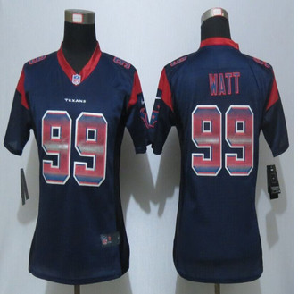 Women New New Houston Texans #99 J.J. Watt Navy Blue Strobe Elite Jersey